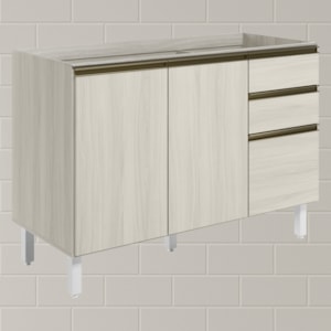 Balcao Para Pia 2P 3G 120cm MDF Kali 16417 Bianco Toq Bianco Toq Nicioli