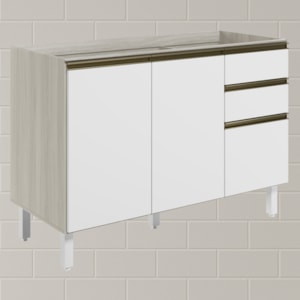 Balcao Para Pia 2P 3G 120cm MDF Kali 16417 Bianco Toq Branco Uv Nicioli