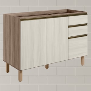 Balcao Para Pia 2P 3G 120cm MDF Kali 16417 Carvalho Toq Bianco Toq Nicioli