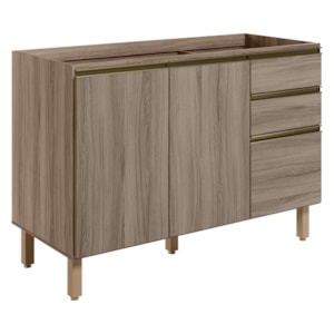 Balcao Para Pia 2P 3G 120cm MDF Kali 16417 Carvalho Toq Carvalho Toq Nicioli