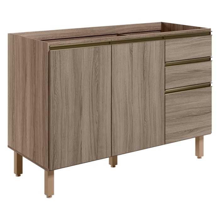 Balcao Para Pia 2P 3G 120cm MDF Kali 16417 Carvalho Toq Carvalho Toq Nicioli