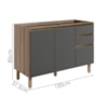 Balcao Para Pia 2P 3G 120cm MDF Kali 16417 Carvalho Toq Chumbo Nicioli