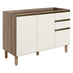 Balcao Para Pia 2P 3G 120cm MDF Kali 16417 Carvalho Toq Off White Cetim Nicioli