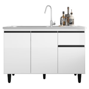Balcao Para Pia 3 Portas 1 Gaveta 118 cm Canada Branco RUDK