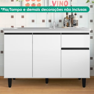 Balcao Para Pia 3 Portas 1 Gaveta 118 cm Canada Branco RUDK