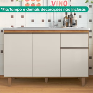 Balcao Para Pia 3 Portas 1 Gaveta 118 cm Canada Cedro Areia RUDK
