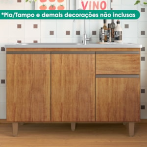 Balcao Para Pia 3 Portas 1 Gaveta 118 cm Canada Cedro RUDK