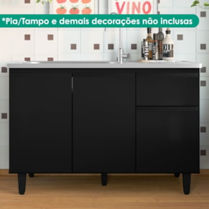 Balcao Para Pia 3 Portas 1 Gaveta 118 cm Canada Preto RUDK