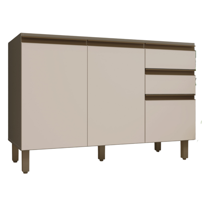 Balcão Para Pia 3 Portas 120 cm MDF Connect C66 Duna Cristal Henn