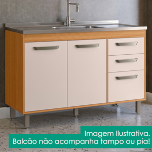 Balcão Para Pia 3 Portas 2 Gavetas 120 cm Malta Freijo Off Acetinado POLIMAN