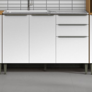 Balcao Para Pia 3 Portas 2 Gavetas 120 cm MDF 2006807 Cinamomo Branco ARMoveis