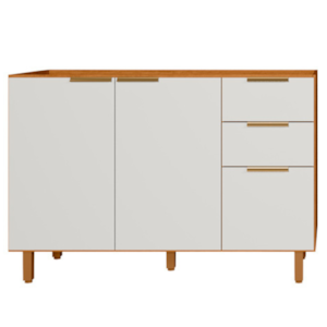 Balcao Para Pia 3 Portas 2 Gavetas 120 cm MDF Bari Freijo Off Acetinado POLIMAN