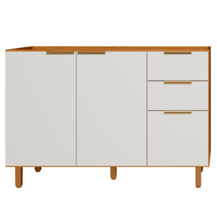 Balcao Para Pia 3 Portas 2 Gavetas 120 cm MDF Bari Freijo Off Acetinado POLIMAN