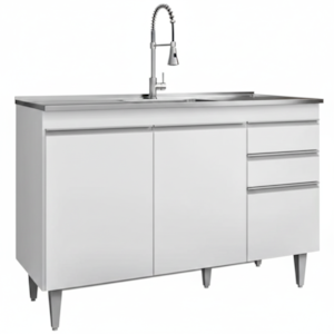 Balcao Para Pia 3 Portas 2 Gavetas 120 cm Melissa Branco Eratto Moveis