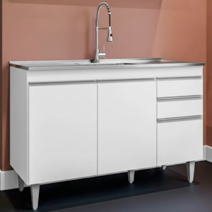 Balcao Para Pia 3 Portas 2 Gavetas 120 cm Melissa Branco Eratto Moveis