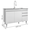 Balcao Para Pia 3 Portas 2 Gavetas 120 cm Melissa Branco Eratto Moveis