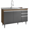 Balcao Para Pia 3 Portas 2 Gavetas Melissa 120 cm Freijo Grafite Eratto Moveis