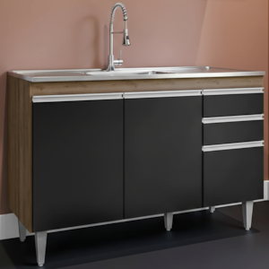 Balcao Para Pia 3 Portas 2 Gavetas Melissa 120 cm Freijo Preto Eratto Moveis