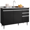 Balcao Para Pia 3 Portas 2 Gavetas Melissa 120 cm Preto Eratto Moveis