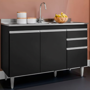 Balcao Para Pia 3 Portas 2 Gavetas Melissa 120 cm Preto Eratto Moveis