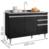 Balcao Para Pia 3 Portas 2 Gavetas Melissa 120 cm Preto Eratto Moveis