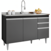 Balcao Para Pia 3 Portas 2 Gavetas Melissa 120 cm Preto Grafite Eratto Moveis
