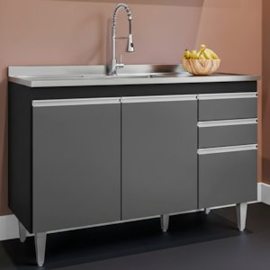 Balcao Para Pia 3 Portas 2 Gavetas Melissa 120 cm Preto Grafite Eratto Moveis