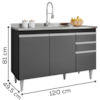 Balcao Para Pia 3 Portas 2 Gavetas Melissa 120 cm Preto Grafite Eratto Moveis