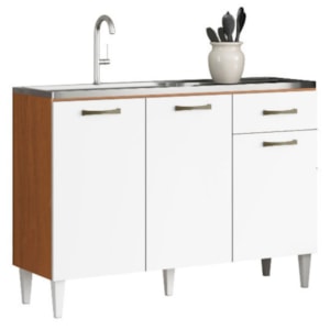 Balcao Para Pia  3P 1G 120 cm MDP Atenas Cinamomo Branco ARMoveis