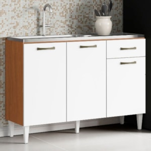 Balcao Para Pia  3P 1G 120 cm MDP Atenas Cinamomo Branco ARMoveis