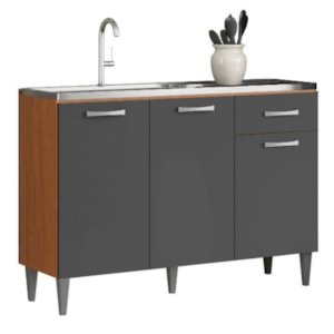 Balcao Para Pia 3P 1G 120 cm MDP Atenas Cinamomo Grafite ARMoveis