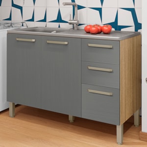Balcao Para Pia 3P 2G 120 cm Mad Versalhes Freijo Gris KTP