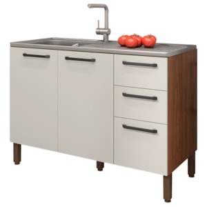 Balcao Para Pia 3P 2G 120 cm Mad Versalhes Nogueira Off White KTP Balcao Para Pia 3P 2G 120 cm Mad Versalhes Nogueira Off White KTP