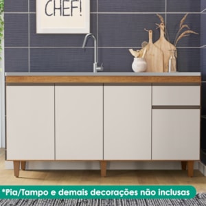 Balcao Para Pia 4 Portas 1 Gaveta 156 cm Grecia Cedro Areia RUDK
