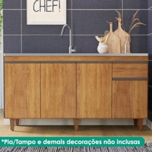 Balcao Para Pia 4 Portas 1 Gaveta 156 cm Grecia Cedro RUDK