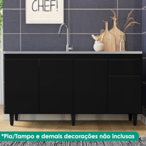 Balcao Para Pia 4 Portas 1 Gaveta 156 cm Grecia Preto RUDK