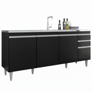 Balcao Para Pia 4 Portas 2 Gavetas 180 cm BP Agatha Eratto Moveis Preto