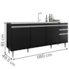 Balcao Para Pia 4 Portas 2 Gavetas 180 cm BP Agatha Eratto Moveis Preto