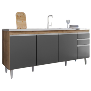 Balcao Para Pia 4 Portas 2 Gavetas 180 cm BP Agatha Freijo Grafite Eratto Moveis