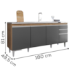 Balcao Para Pia 4 Portas 2 Gavetas 180 cm BP Agatha Freijo Grafite Eratto Moveis