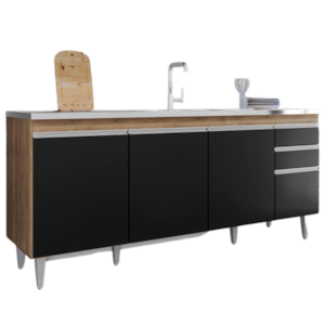 Balcao Para Pia 4 Portas 2 Gavetas 180 cm BP Agatha Freijo Preto Eratto Moveis