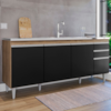 Balcao Para Pia 4 Portas 2 Gavetas 180 cm BP Agatha Freijo Preto Eratto Moveis