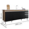Balcao Para Pia 4 Portas 2 Gavetas 180 cm BP Agatha Freijo Preto Eratto Moveis
