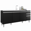 Balcao Para Pia 4 Portas 2 Gavetas 180 cm BP Agatha Preto Eratto Moveis