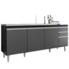 Balcao Para Pia 4 Portas 2 Gavetas 180 cm BP Agatha Preto Grafite Eratto Moveis