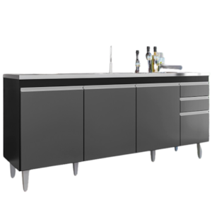 Balcao Para Pia 4 Portas 2 Gavetas 180 cm BP Agatha Preto Grafite Eratto Moveis