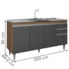 Balcao Para Pia 4 Portas 2 Gavetas BP 150 cm Ayla Freijo Grafite Eratto Moveis