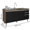Balcao Para Pia 4 Portas 2 Gavetas BP 150 cm Ayla Freijo Preto Eratto Moveis