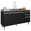 Balcao Para Pia 4 Portas 2 Gavetas BP 150 cm Ayla Preto Eratto Moveis