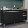 Balcao Para Pia 4 Portas 2 Gavetas BP 150 cm Ayla Preto Eratto Moveis